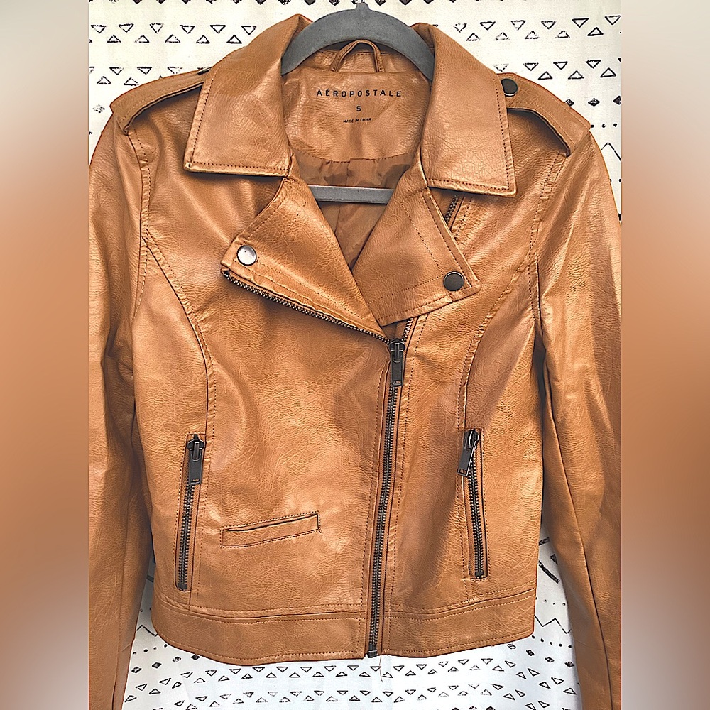 NWOT Aeropostale Moto Faux Leather Jacket~ Tan~ Size Small